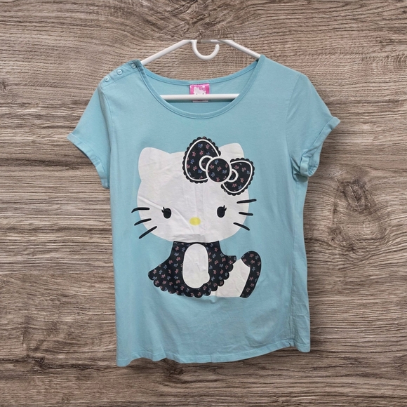 ⭐️Hello Kitty Blue and White Short Sleeve Tee Size L  No Size Tag - Picture 1 of 6